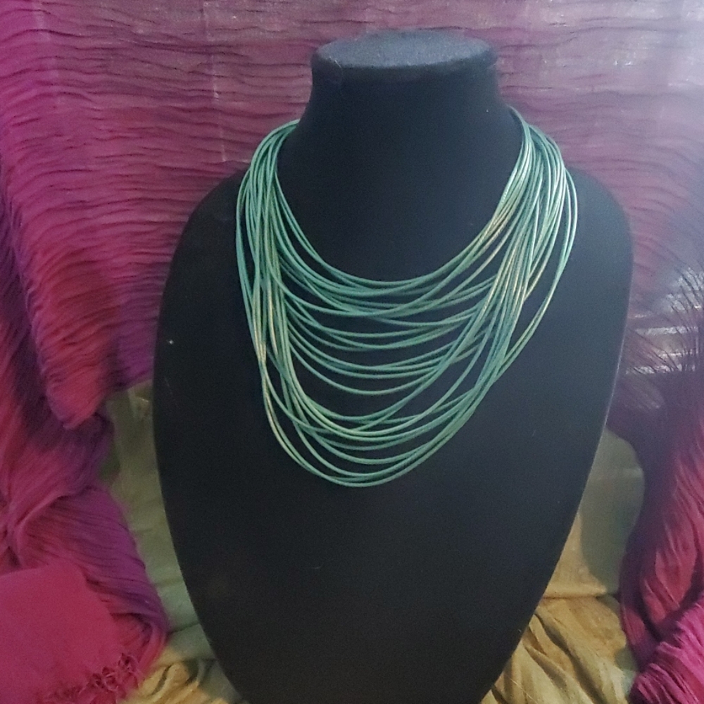 Green stacked corded necklace with heavy clasp